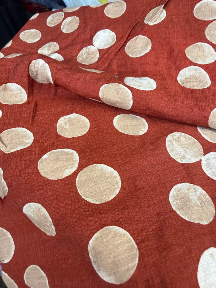 Printed Polka Dot Cotton - Rust, White & Beige