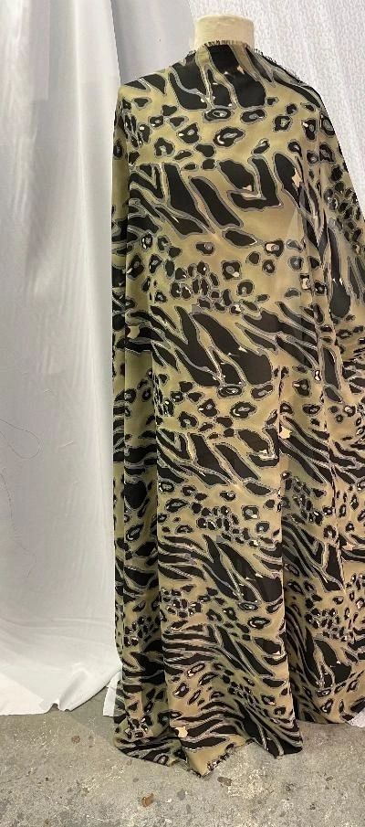 Printed Poly Georgette- Green/Black