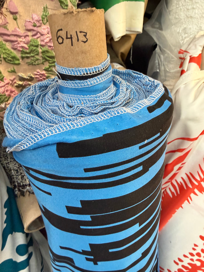 Printed Silk Jersey - Geometric Blue & Black