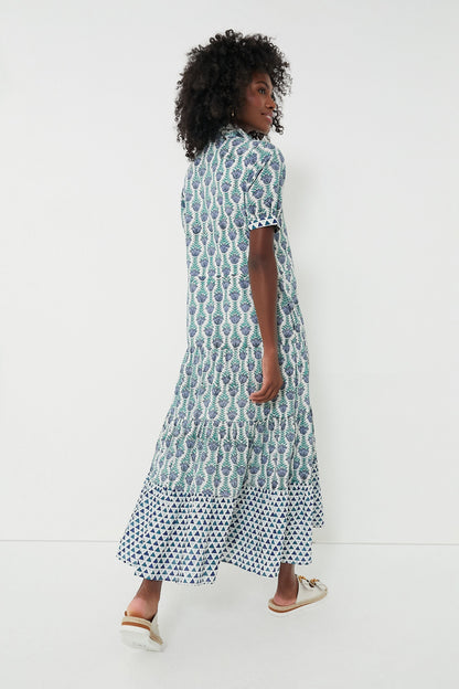Blue Multi Short Sleeve Maxi Dress