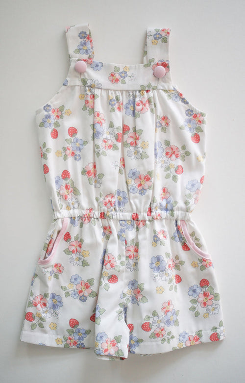 Riley Romper in Strawberry Floral (#62) with Pink Pique (#34), Lined, Size 4t