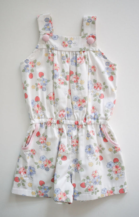 Riley Romper in Strawberry Floral (#62) with Pink Pique (#34), Lined, Size 4t