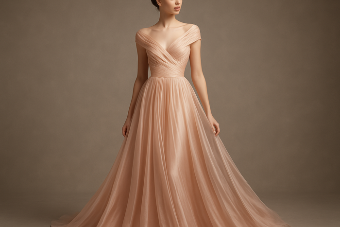 fancy evening dress with silk chiffon in color nude pink for young