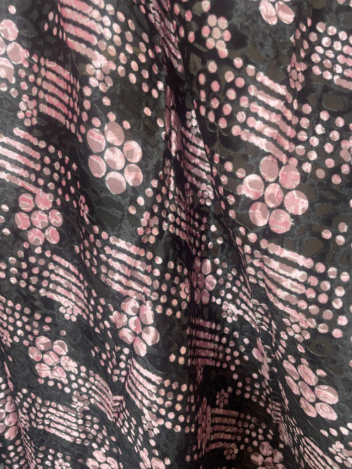 Silk/Rayon Velvet Burnout - Disco Floral - Black & Pink