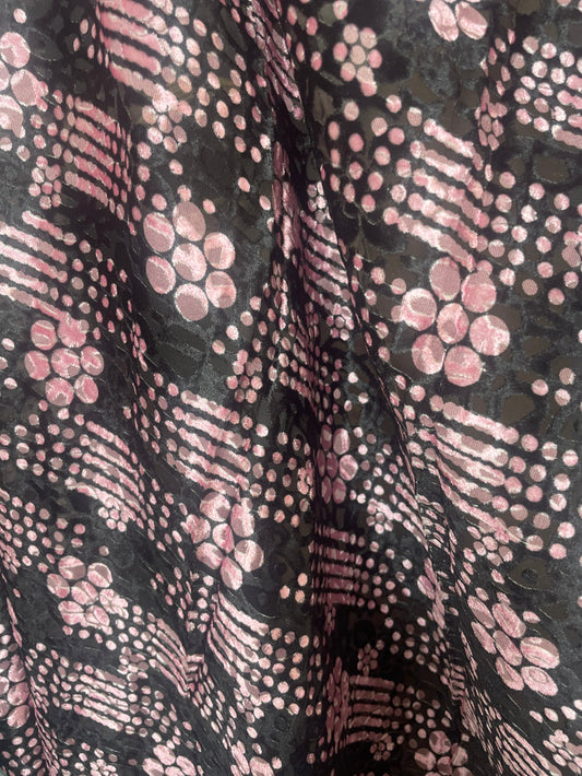 Silk/Rayon Velvet Burnout - Disco Floral - Black & Pink