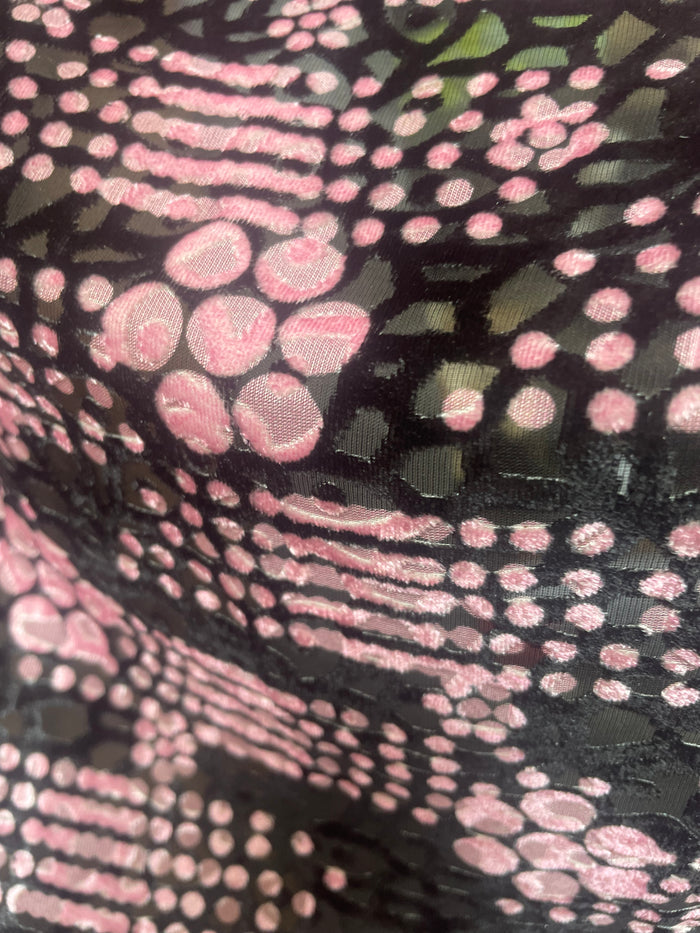Silk/Rayon Velvet Burnout - Disco Floral - Black & Pink