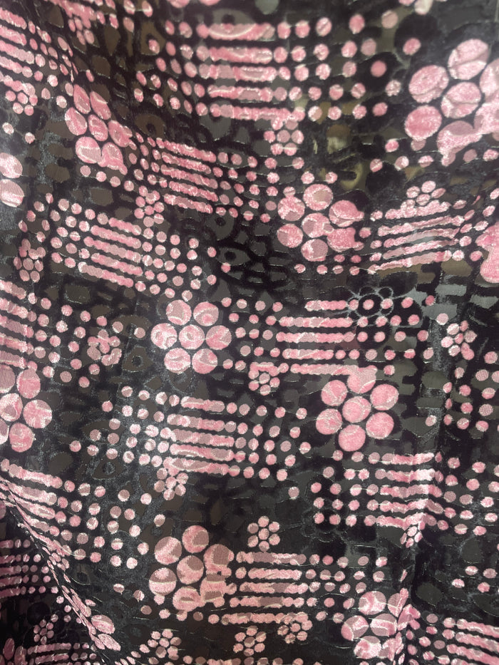 Silk/Rayon Velvet Burnout - Disco Floral - Black & Pink