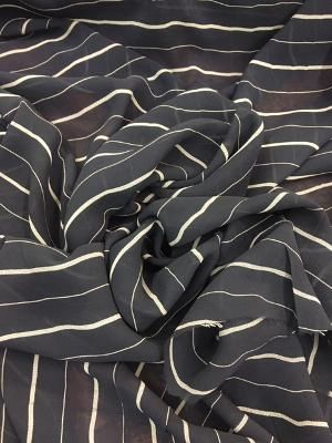 Soft Rayon chiffon Stripe - Navy / Off White