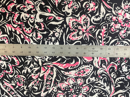 Stretch Cotton Sassy Floral - Hot Pink, Black & White