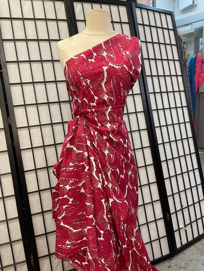 Stretch Italian Cotton Print- Fushia & White
