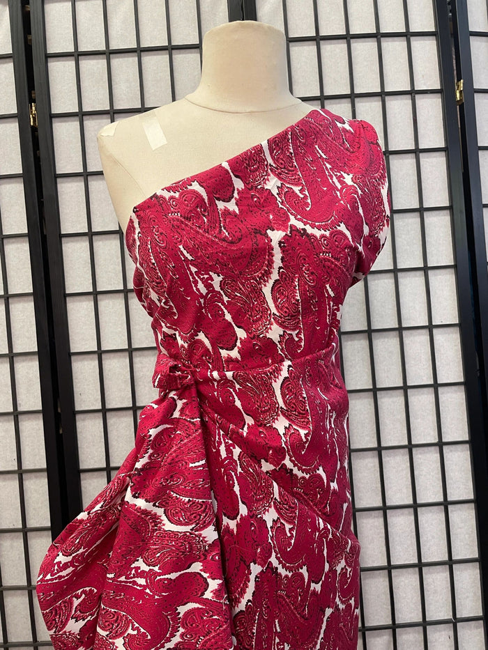Stretch Italian Cotton Print- Fushia & White