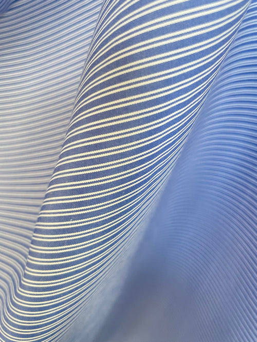 Stripe Poly Cotton Shirting - Blue & White