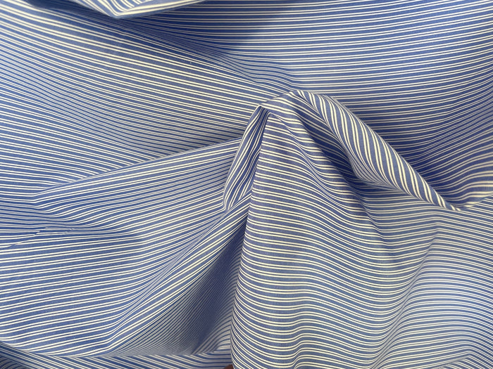 Stripe Poly Cotton Shirting - Blue & White