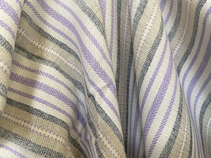 Textured Cotton Stripe - Off-White, Purple, Grey & Gold Lurex