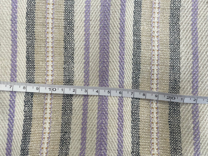 Textured Cotton Stripe - Off-White, Purple, Grey & Gold Lurex