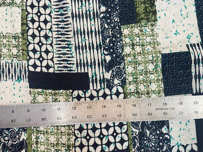 Textured Lightweight Cotton - Patchwork Print - Blue, White & Green