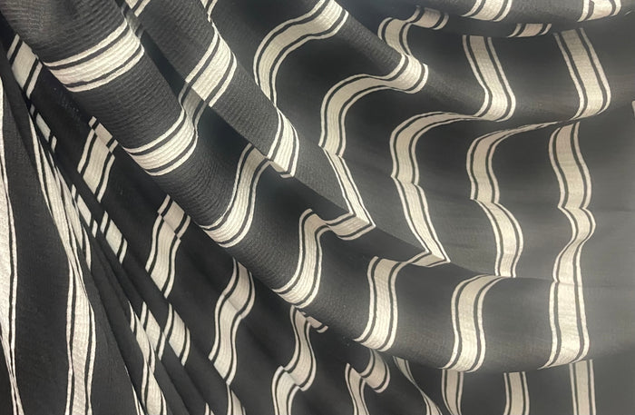 Textured Striped Cotton Jersey - Black & White