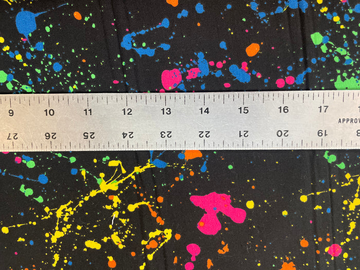 Twill Splatter Print Stretch Rayon Spandex - Black & Rainbow