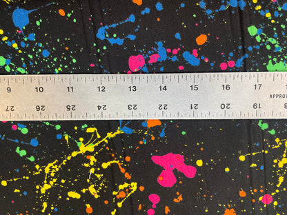Twill Splatter Print Stretch Rayon Spandex - Black & Rainbow