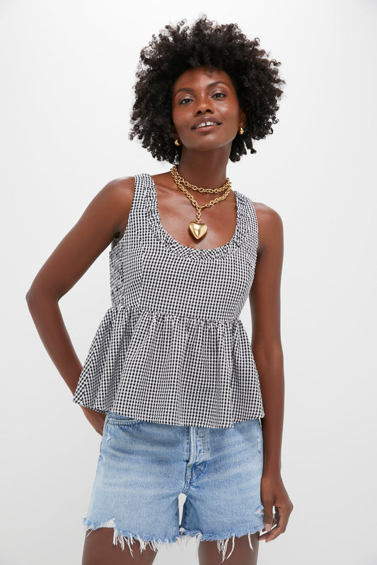 Black Gingham Seersucker Raven Bubble Top