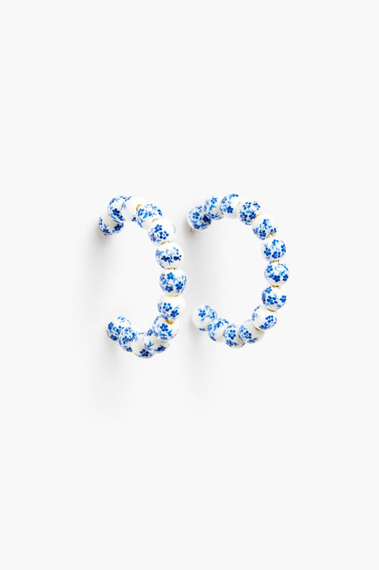 Blue Bead Hoop Earrings