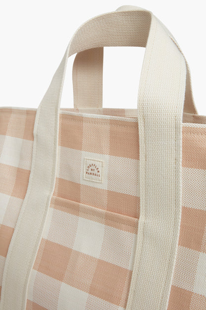 Blush Gingham Bodie Woven Leather Oversized Open Tote