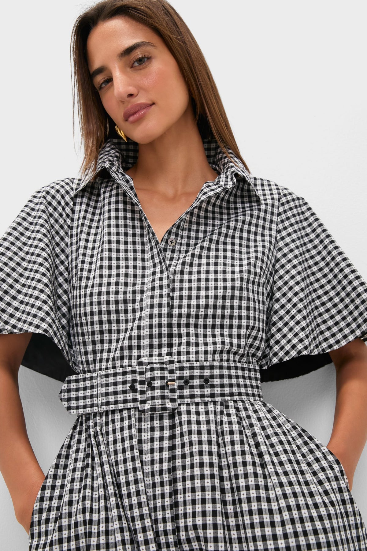 Black Gingham Cape Chloe Dress