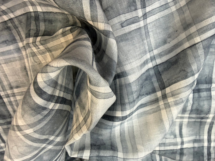 Watercolor Plaid Printed Linen - Greyscale