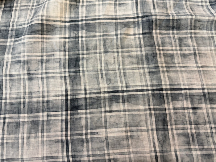 Watercolor Plaid Printed Linen - Greyscale