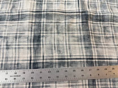 Watercolor Plaid Printed Linen - Greyscale