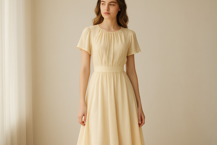 silk georgette  day time dress in butter cream color for young