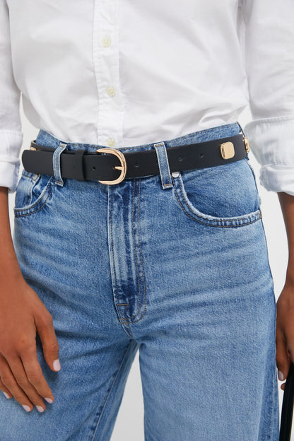Black and Gold Flat Studded Belt